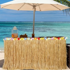Resim 1 Adet, Canlı Tropikal Hawaii Masa Eteği, 100cmX60cm/39.37inX23.62in - Partiler, Plaj Düğünleri & Açık Hava Etkinlikleri için Kolay Asılan & Yeniden Kullanılabilir Dekor 