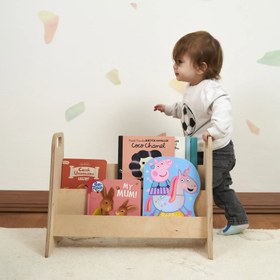 Resim Doğal Huş Montessori Kitaplık (2 Raflı) – Sade Tasarım 