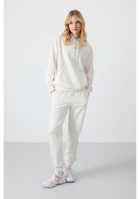 Resim Tommy Life Ekru Kapüşonlu Kanguru Cep Oversize Lastik Paça Kadın Eşofman Takımı - 95288 Ekru 