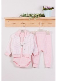 Resim Babydonat Puan Desenli Kapişonlu Pamuk Kız Bebek Takım 3'lü Pembe 