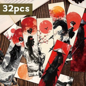Resim 32 adet Japon Ukiyo-e Kitap İşareti - Kırmızı Güneş, Samurai, Kiraz Çiçekleri, Geisha ve Koi Balığı Tasarımları, Sayfa Süslemesi için Geleneksel Japon Sanatı, Öğretmenler, Okuyucular, Kitap Severler için Benzersiz Estetik Kitap İşareti, Doğum Günleri ve Partiler için Mükemmel Hediye, Okuma İçin Kitap İşareti, Parti Favori, Kültürel Aksesuar, Dayanıklı Kağıt 