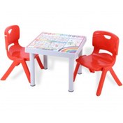 Resim Sağlam Plastik Mandella Rubi Ingilizce Desenli Çocuk Masası 2 Adet Nova Orta Çocuk Koltuk Kırmızı 