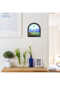 Resim Cajuart Ahşap Renkli Dağ Ova Ev 3d Kabartma Hol Askı Anahtarlık Yeşil 