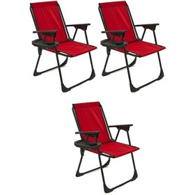 Resim Natura 3 Adet Kamp Sandalyesi Bardaklıklı - Kırmızı 