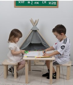 Resim Montessori Çocuk Aktivite Masası Seti - Boyasız, Naturel 