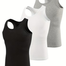 Resim 3 adet Erkek Pamuklu Yelek, Spor Tank Üstleri, Kolsuz Dar Kesim Fitness Üstleri 