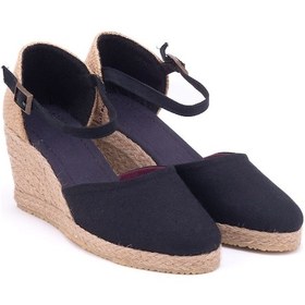 Resim Gerçek Elişi Siyah Hasır Dolgu Topuk Keten Hasır Espadril Handmade Siyah 