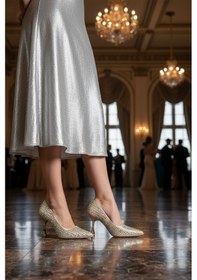 Resim Altın Taş İşlemeli İnce Topuklu Kadın Abiye Ayakkabı Pc-55020 Z Altın 