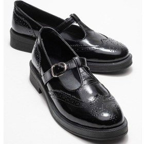 Resim Janney Siyah Rugan Hakiki Deri Bantlı Kadın Loafer Ayakkabı SİYAH RUGAN 