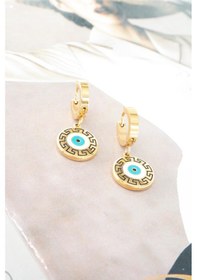 Resim Kadın 316l Çelik Kararmaz Mineli Nazar Figürlü Küpe Seti 