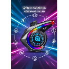 Resim Tekvora V21 Rgb Işıklı Bluetooth Motosiklet Kask Kulaklığı Interkom Destekli Yüksek Ses Kalitesi 