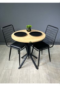 Resim Nisa Safir Yuvarlak Mutfak Masası Yemek Masası Metal Siyah Ayak 