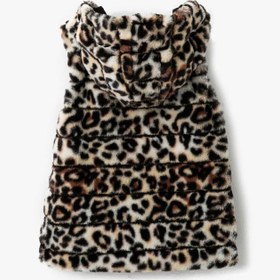 Resim Kız Çocuk Leopar Desenli Peluş Kapüşonlu Yelek 