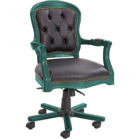 Resim Masifart_Mobilya Masifart Antik Ahşap Klasik Ofis Çalışma Koltuğu Turquaz Makam Ko 