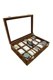 Resim kutuveaksesuar Saat Kutusu Isme Özel Alkantara Kumaş Kaplama 15 Gözlü 