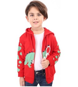 Resim Toontoy Kids Toontoy Erkek Çocuk Kapüşonlu Fermuarlı Baskılı Örme Hırka - 2 İplik Kırmızı 