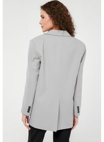 Resim Gri Kadın Düğmeli Blazer Ceket 001 