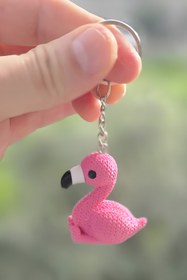 Resim mmb Örgü Desenli Amigurumi Flamingo Anahtarlık Çanta Charm Araç Aksesuarı 