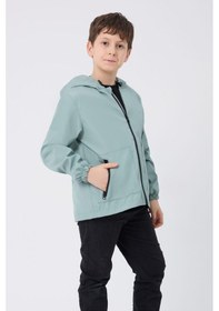 Resim Erkek Çocuk Astarlı Su Ve Rüzgar Geçirmez Kapüşonlu Çift Fermuarlı Cepli Yağmurluk-79 Mint Yeşili 