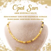 Resim Deniz Doğal Taş Sertifikalı Opal Sarı 6 Mm Düğümlü Doğal Taş Kolye 