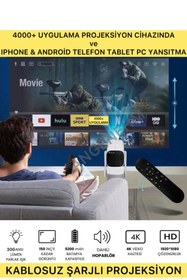Resim Angenehm Kablosuz YENİ PRO 1080P 4K ULTRA HD SonVersiyon Şarjlı Projeksiyon Android Wifi BT Sinema Projektör 