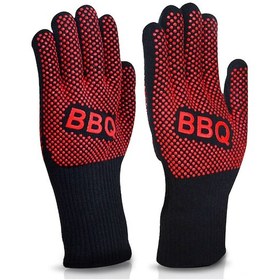 Resim Youmex Kırmızı 35cm Isı Dayanıklı Bbq Eldiveni - 350 C'ye Dayanır, Kaymazsız Silikon, Pişirme/grill İçin Güvenli Tutma 