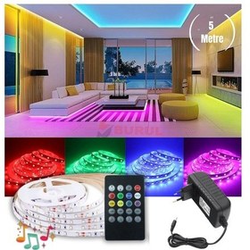 Resim 5 Metre 8 Renk Kumandalı Sese Duyarlı Renk Değiştiren Rgb Şerit Led Işık Seti Sb-6546 