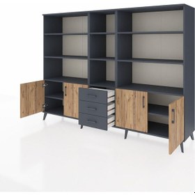 Resim Hyperion Dolap 11 Raflı 3 Çekmeceli 4 Kapaklı 220x44x163 Antrasit-çam/antrasit Atlas Çam/antrasıt - Antrasıt 