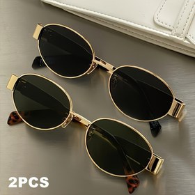 Resim 2/3 Parça Set Şık Oval Kadın Gözlükleri - Metal Çerçeve, PC Camlar, Evrensel Dekoratif Metal Menteşeli 
