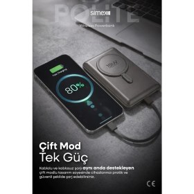Resim Simex 10.000mAh MagSafe Powerbank 15W Wireless / 22.5W Hızlı Şarj - Dahili Type-C Lightning Kablolu S-38 