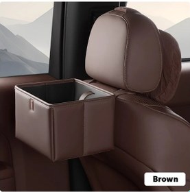 Resim Elmpaly Kahverengi Katlanır Araç Saklama Kutusu Arka Koltuk Çöp Kutusu Ve Organizer 