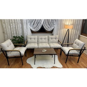 Resim Modern Style Home Modern Kadıköy Balkon, Bahçe, Cafe - Metal Kanepe Koltuk Takımı - 3+1+1+ Sehpa Krem Modernk029 Krem 