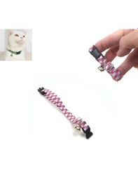 Resim Pembe-beyaz Renkli, Zilli Ayarlanabilir Kedi Tasması, Kedi Aksesuarı Boyun Tasması 1 Adet 