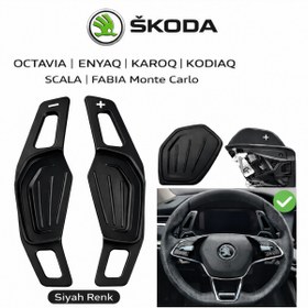 Resim YıldızTuning Skoda F1 Direksiyon Kulakçığı | Octavia Enyaq Karoq Kodiaq Scala Fabia Monte Carlo Siyah 