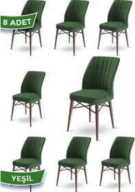 Resim Canisa Flex Serisi, Üst Kalite Mutfak Sandalyesi, 8 Adet Yeşil Sandalye, Gürgen Ceviz Ahşap Ayak Sandalye Haki Yeşil Ayaklar Ceviz 