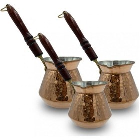Resim Tombik Cezve Kalın Bakır 3'lü Set 
