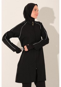 Resim Alfasa Kıl Biye Detaylı Crop Görünümlü Tam Kapalı Tesettür Mayo 26355-26 Siyah 