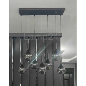 Resim Woodhub Damla Serisi 7'li Füme Glop Camlı Yemek Masası Avizesi 