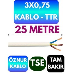 Resim Öznur 3x0,75 Ttr Kablo Beyaz Metre Seçenekli - 25 Metre 