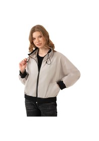 Resim Kadın Dik Yaka Su Ve Rüzgar Geçirmez Oversize Crop Mevsimlik Yağmurluk Rüzgarlık-60 Taş 