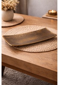 Resim Altın Tonlu Dikdörtgen Dekoratif Tepsi Renkli 