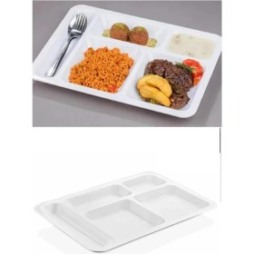 Resim Mena Rise 10 Adet 5 Bölmeli Kırılmaz Tabldot Tabak Self Servis Yemekhane Okul Lokanta Tabildot (40 cm X28 Cm) 