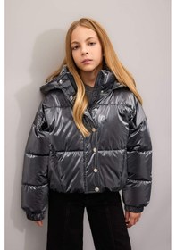 Resim DeFacto Kız Çocuk Su İtici Kapüşonlu Fermuarlı Çıtçıt Kapamalı Mont C5765A824WNGR266 Gri 