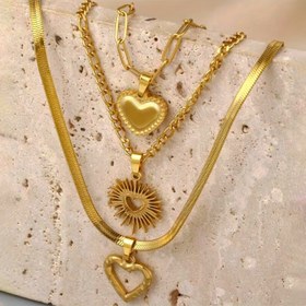 Resim 3 Adet Zarif Vintage Kalp Kolye Seti, Bakır Çok Katmanlı Hip Hop Gerdanlık, Kadınların Günlük Giyim, Tatil, Parti, Randevu, Hediye İçin İdeal - Sevgililer Günü, Cadılar Bayramı, Yılbaşı Kutlamaları İçin Mükemmel 