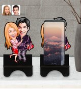Resim Bk Gift Kişiye Özel Sevgililer Karikatürlü Ahşap Biblo Telefon Standı-2 