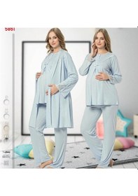Resim Nehir 2020 Mavi Hamile Lohusa Pijama Sabahlık 3'Lü Takım 