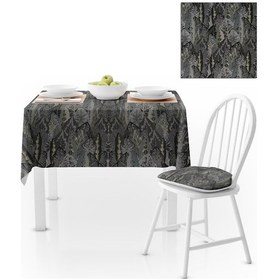 Resim Yaprak Desenli Siyah Gri Dijital Baskılı Petek Dokuma Masa Örtüsü 120x140 