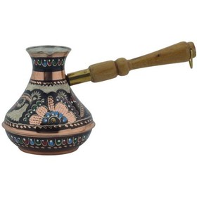 Resim Bakır Kalın Boyalı El İşlemeli 375ml Renkli Rus Cezvesi Orta 