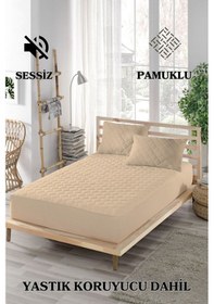 Resim Mona Verde Alez Takımı %100 Pamuklu Sessiz 3 Parça Kapitoneli Yastık Alezli Kahve MNVAPFK00 Kahverengi 