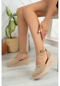 Resim EPAAVM - Dolgu Taban Ekose Örgü Ten Karnıyarık Ayakkabı - İFS... Ten Rengi 